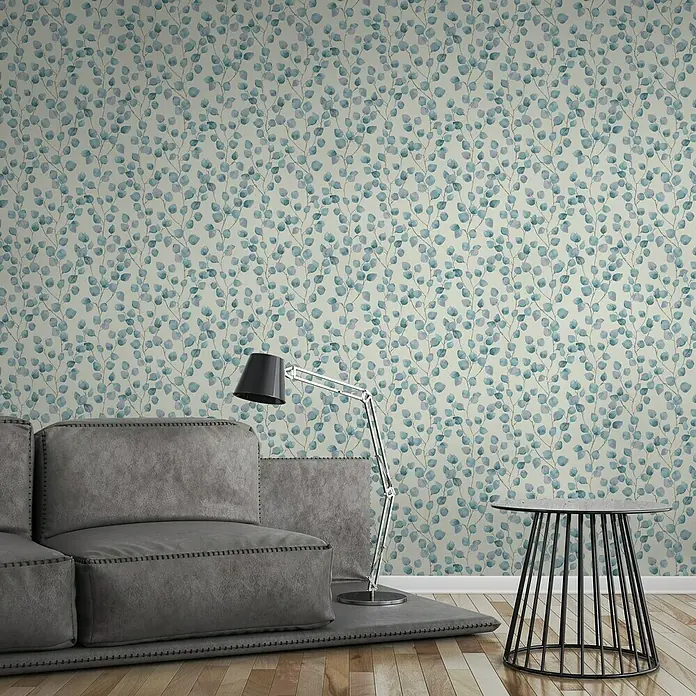 AS Creation Greenery Vliestapete Blätterranke - Beige/Blau, Floral, 10,05 x 0,53 m - Stimmungsaufnahme