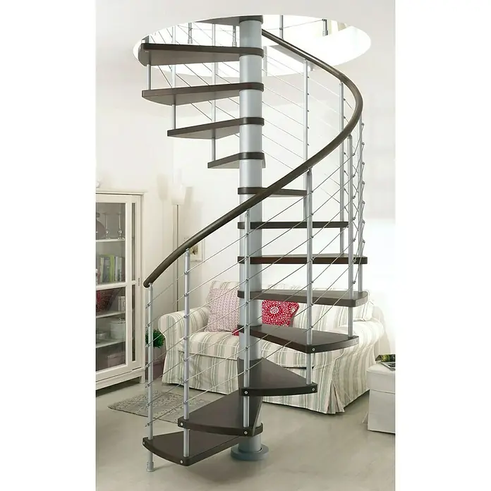 Fontanot Arké Escalera de caracol Kloe - Diámetro: 160 cm, Gris metálico, Color peldaños: Haya oscura, Altura de planta: 253 cm - 306 cm