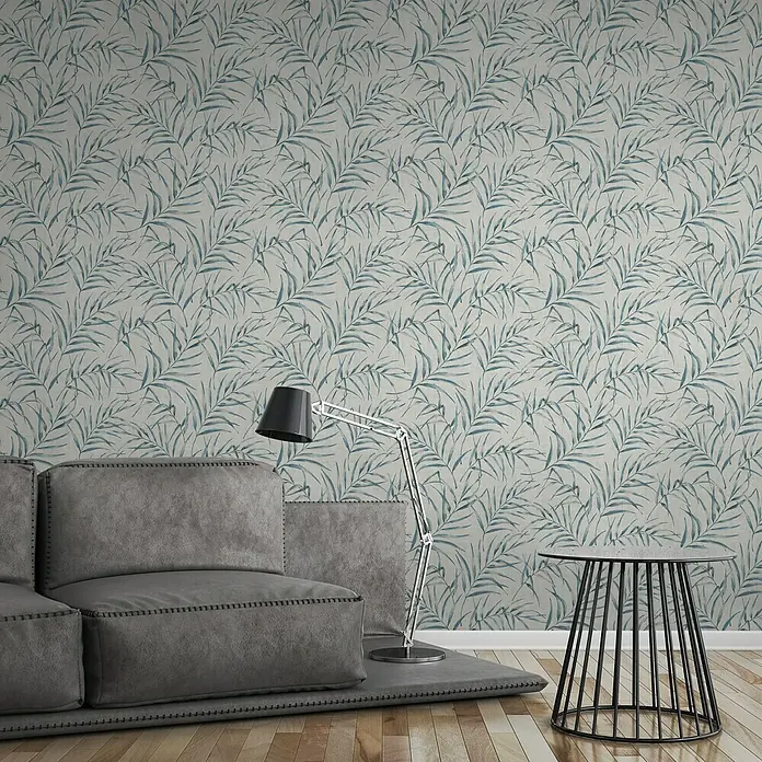 AS Creation Greenery Vliestapete Farnranke - Grau/Blau, Floral, 10,05 x 0,53 m - Stimmungsaufnahme