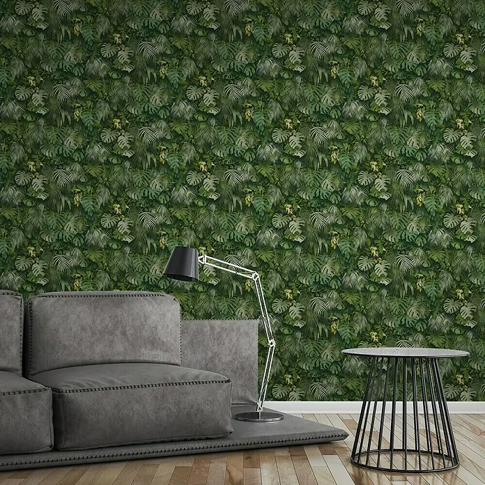 AS Creation Greenery Vliestapete Dschungelblätter - Grün, Floral, 10,05 x 0,53 m - Stimmungsaufnahme