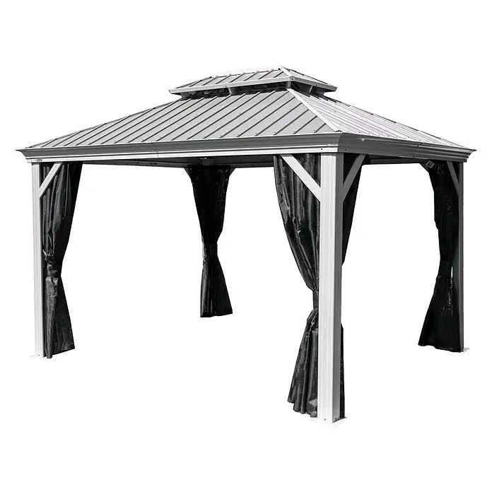 Sojag Pavillon Messina - L x B: 483 x 363 cm, Champagner, Walmdach - Rechte Seitenansicht