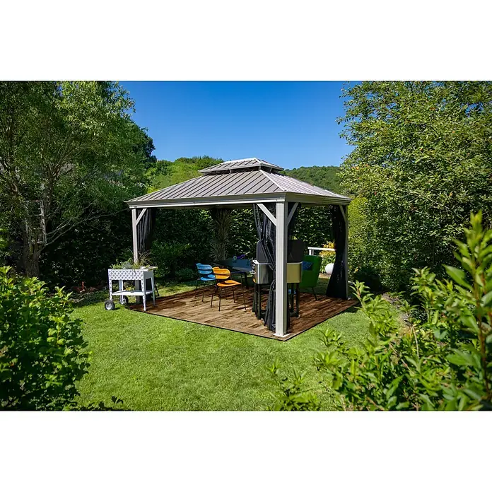 Sojag Pavillon Messina - L x B: 483 x 363 cm, Champagner, Walmdach - Stimmungsaufnahme