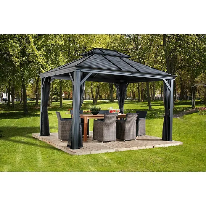 Sojag Pavillon Mykonos 12 x 16 - L x B x H: 484 x 364 x 306 cm, Basaltgrau, Walmdach - Stimmungsaufnahme