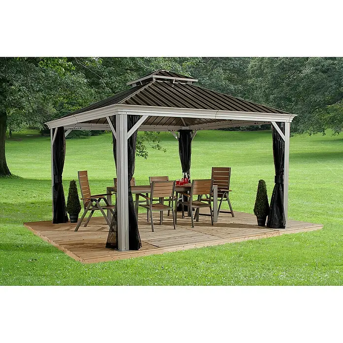 Sojag Pavillon Messina 10 x 12 - L x B x H: 363 x 298 x 292 cm, Champagner, Walmdach - Stimmungsaufnahme