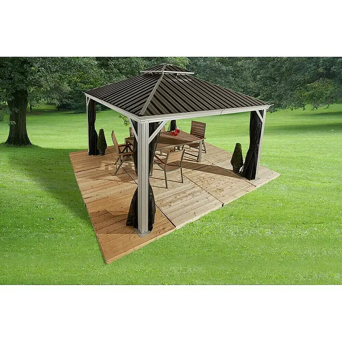 Sojag Pavillon Messina 10 x 12 - L x B x H: 363 x 298 x 292 cm, Champagner, Walmdach - Stimmungsaufnahme