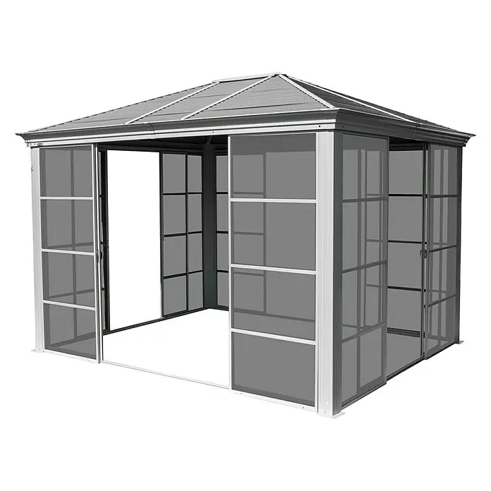 Sojag Pavillon Striano 10 x 12 - L x B x H: 362 x 298 x 283 cm, Champagner, Walmdach - Rechte Seitenansicht