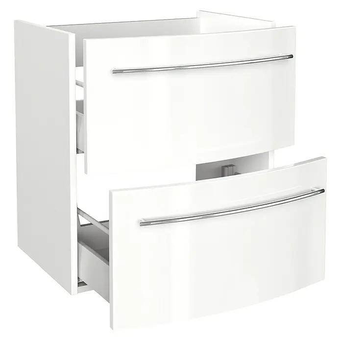Camargue Excelsior Waschtischunterschrank - 59,2 x 44,1 x 63 cm, 2 Schubkästen, Weiß, Hochglanz - Linke Seitenansicht