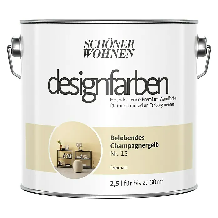 SCHÖNER WOHNEN-Farbe Wandfarbe Designfarbe - Belebendes Champagnergelb, 2,5 l, Matt - Vorderansicht