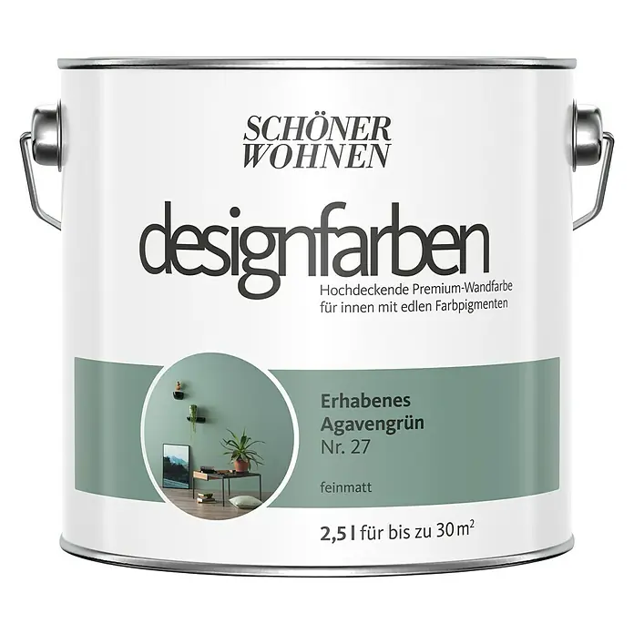 SCHÖNER WOHNEN-Farbe Wandfarbe Designfarbe - Erhabenes Agavengrün, 2,5 l, Matt - Vorderansicht