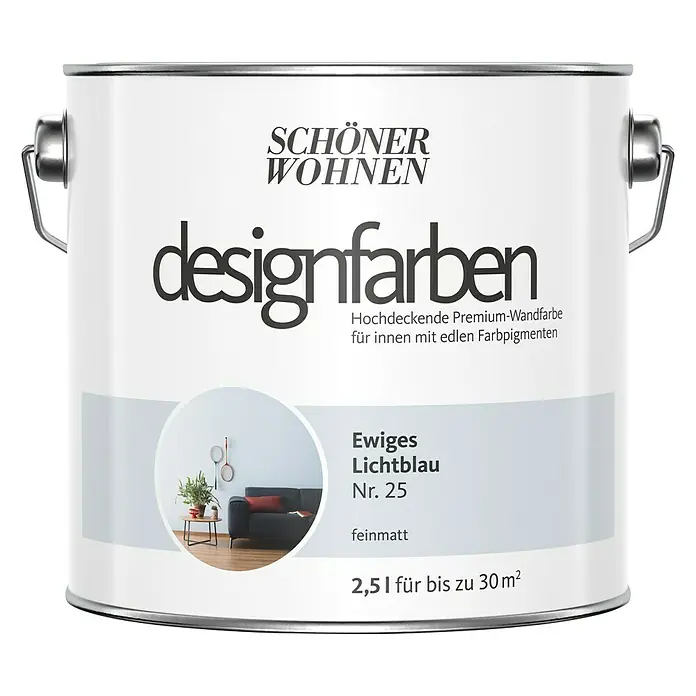 SCHÖNER WOHNEN-Farbe Wandfarbe Designfarbe - Ewiges Lichtblau, 2,5 l, Matt - Vorderansicht