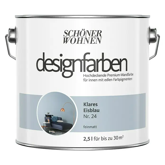 SCHÖNER WOHNEN-Farbe Wandfarbe Designfarbe - Klares Eisblau, 2,5 l, Matt - Vorderansicht