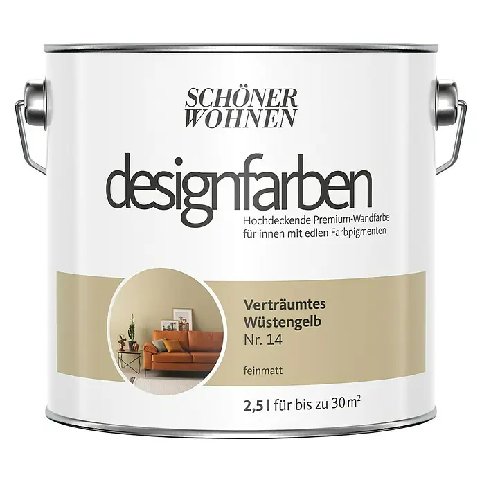 SCHÖNER WOHNEN-Farbe Wandfarbe Designfarbe - Verträumtes Wüstengelb, 2,5 l, Matt - Vorderansicht
