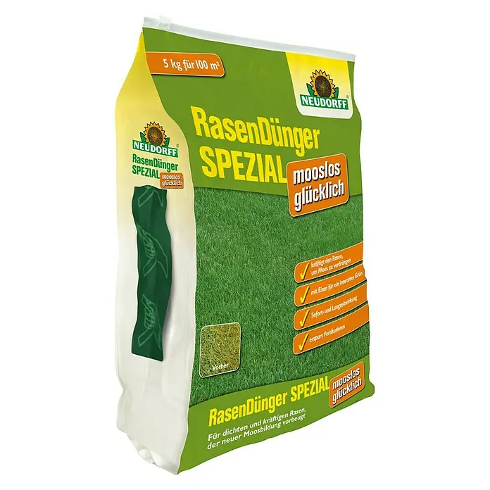 Neudorff Rasendünger Spezial Mooslos Glücklich - 5 kg - Vorderansicht