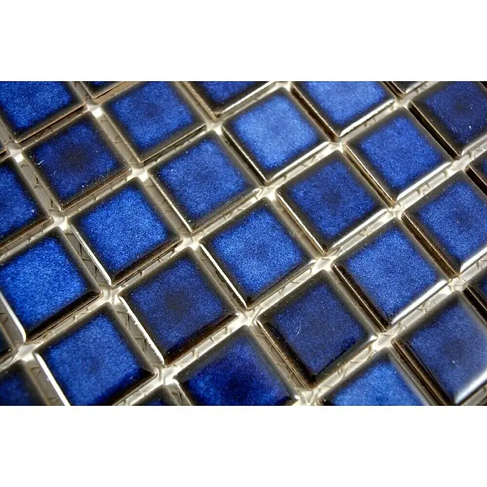 Mozaïektegel vierkant Uni M 451 - 32,6 x 30 cm, Blauw, Glanzend - Close-up