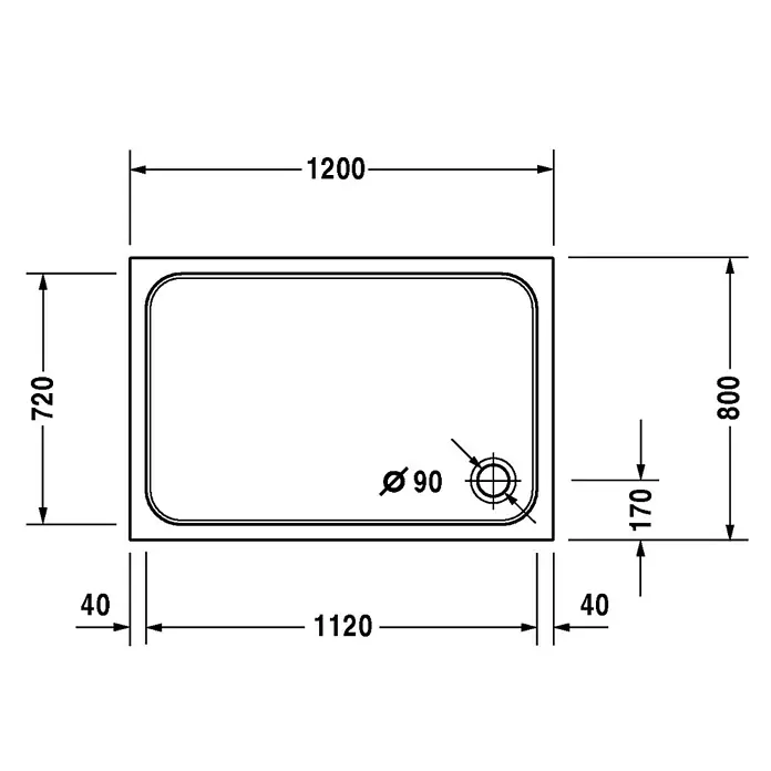 Duravit D-Code Duschwanne - L x B: 120 x 80 cm, Kunststoff, Weiß, Mit Antirutsch-Oberfläche, Rechteckig - Skizze