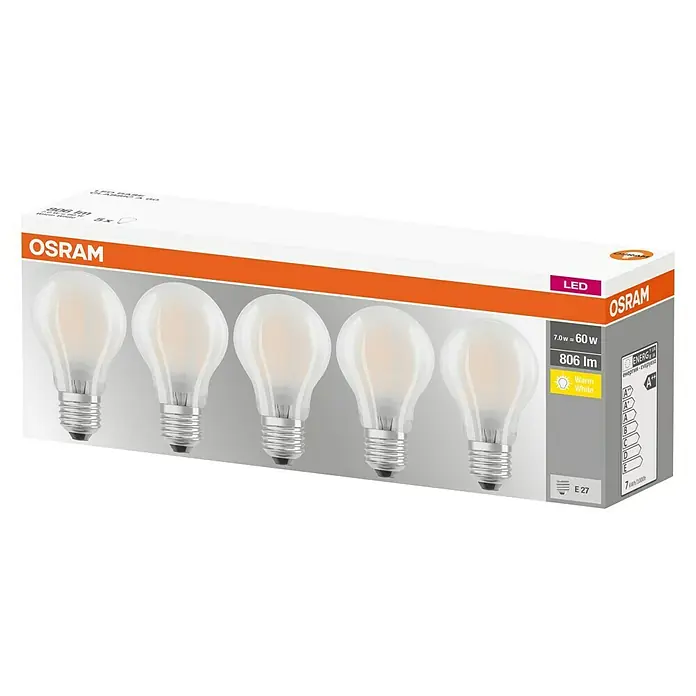 Osram Star LED-Leuchtmittel Classic A60 - 5 Stk., 7 W, E27, Warmweiß, Matt