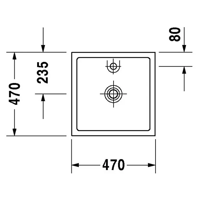 Duravit Starck 1 Aufsatzwaschbecken - 47 x 47 cm, Ohne Spezialglasur, Hahnloch: Mitte, Ohne Überlauf, Weiß - Skizze