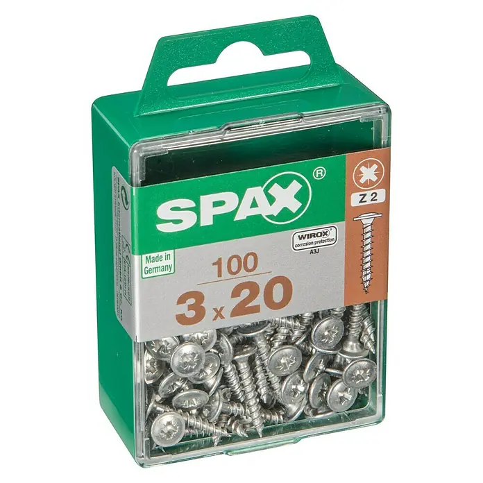 Spax Vijak za stražnju stijenku ormara i regala - Ø x D: 3 x 20 mm, Pocinčano, 100 kom, Puni navoj - Pogled s lijeve strane