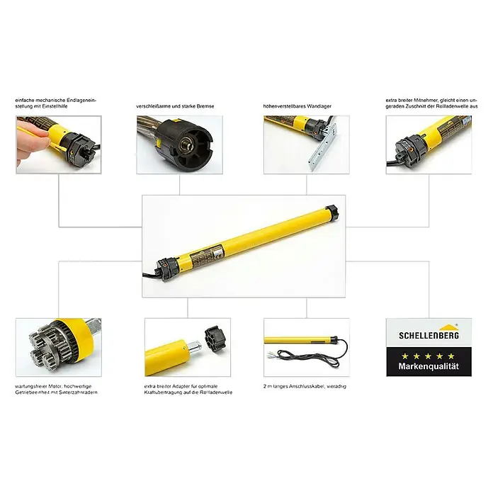 Schellenberg Rohrmotor Mini Standard 6 - Max. Rollladenfläche: 4 m² bei Kunststoffrollläden, Einbaulänge: 500 mm, Zugkraft: 15 kg