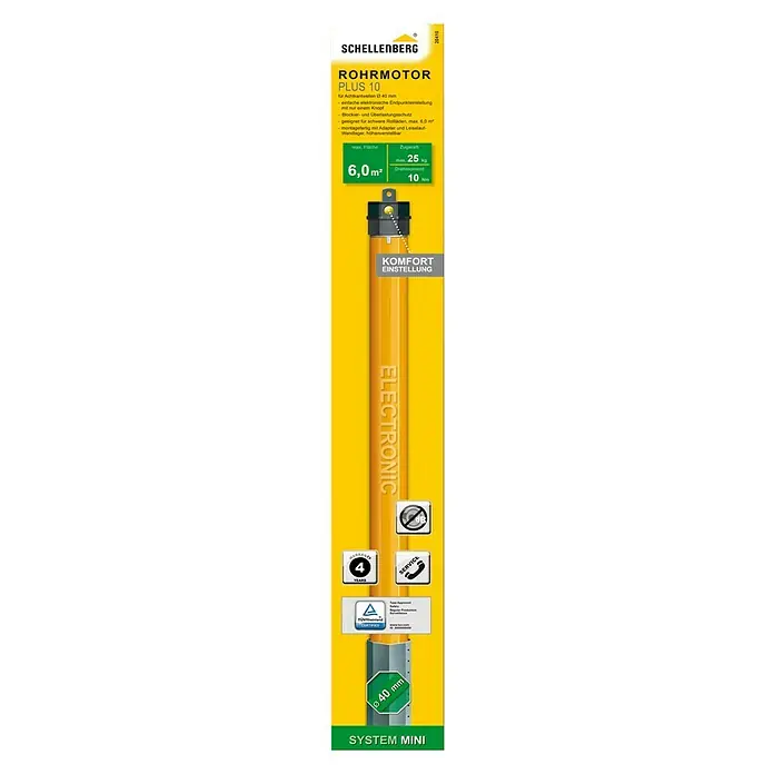 Schellenberg Rohrmotor Mini Plus 10 - Max. Rollladenfläche: 6 m² bei Kunststoffrollläden, Einbaulänge: 570 mm, Zugkraft: 25 kg