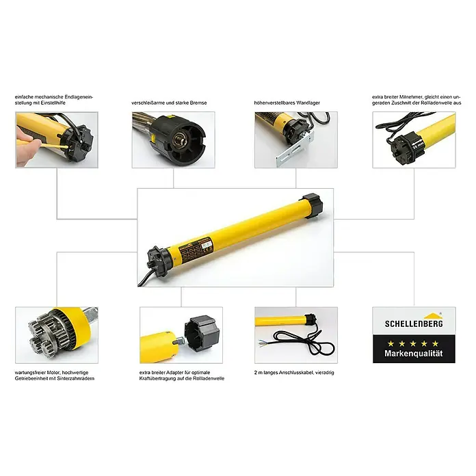 Schellenberg Rohrmotor Maxi Standard 10 - Max. Rollladenfläche: 4,2 m² bei Kunststoffrollläden, Einbaulänge: 500 mm, Zugkraft: 20 kg