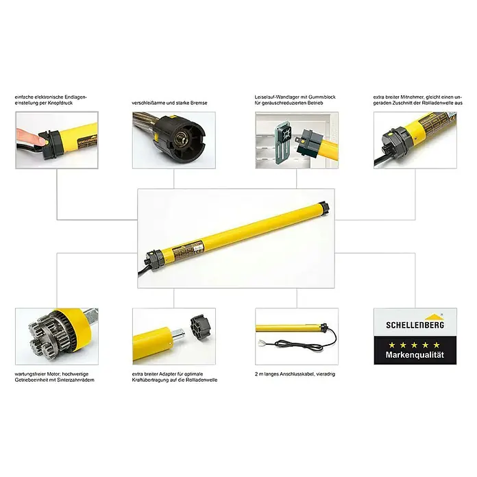 Schellenberg Rohrmotor Mini Plus 6 - Max. Rollladenfläche: 4 m² bei Kunststoffrollläden, Einbaulänge: 570 mm, Zugkraft: 15 kg
