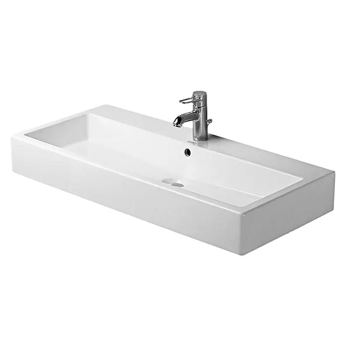 Duravit Vero Waschtisch - 100 x 47 cm, Ohne Spezialglasur, Hahnloch: Mitte, Mit Überlauf, Weiß, Ungeschliffen - Vorderansicht