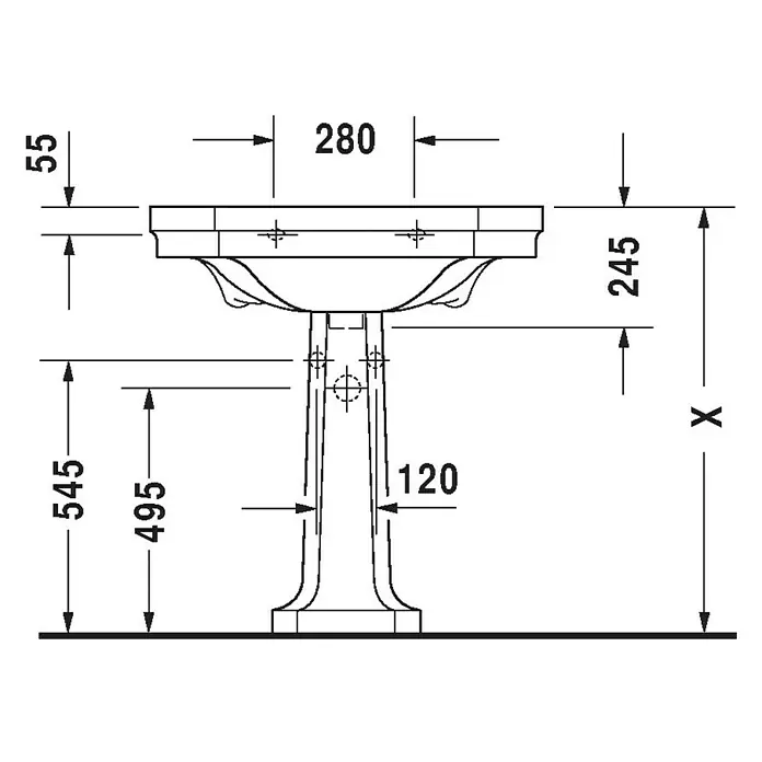 Duravit 1930 Waschbecken-Standsäule Typ 1 - Ohne Beschichtung, Keramik, Weiß - Vorderansicht