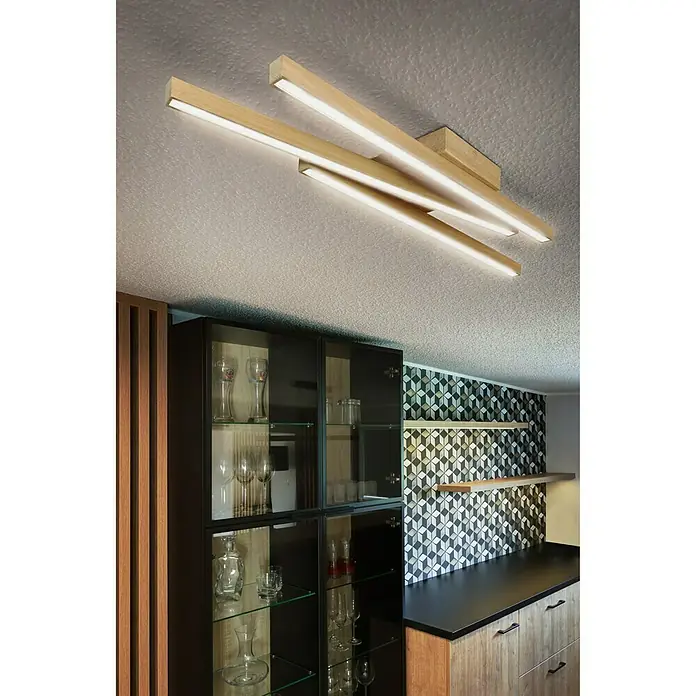Spotlight LED-Deckenleuchte Linus - 27 W, L x B x H: 19 x 84,5 x 6,5 cm, Eiche, Warmweiß - Stimmungsaufnahme