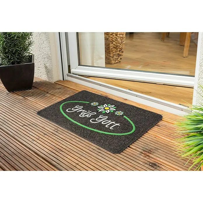 Astra Türmatte Grüß Gott - Grau/Bedruckt, L x B: 40 x 60 cm, 100 % Polypropylen