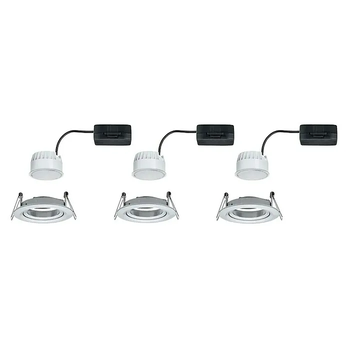 Paulmann LED-Einbauleuchten-Set Nova - 6,5 W, Aluminium, 3 Stk., Warmweiß, Durchmesser: 8,4 cm