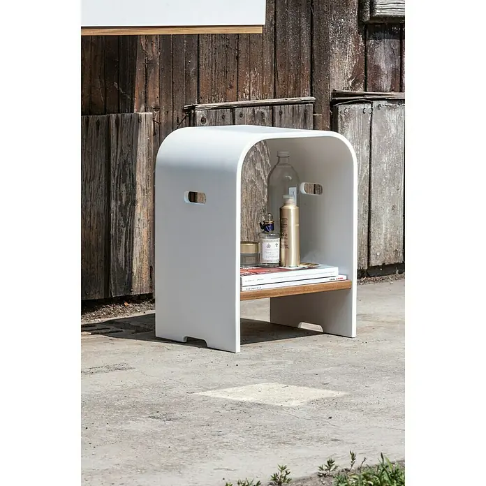 Cipì Diamond Taburete para baño - An x Al: 36 x 48 cm, Piedra acrílica HiMacs, Blanco, Teca