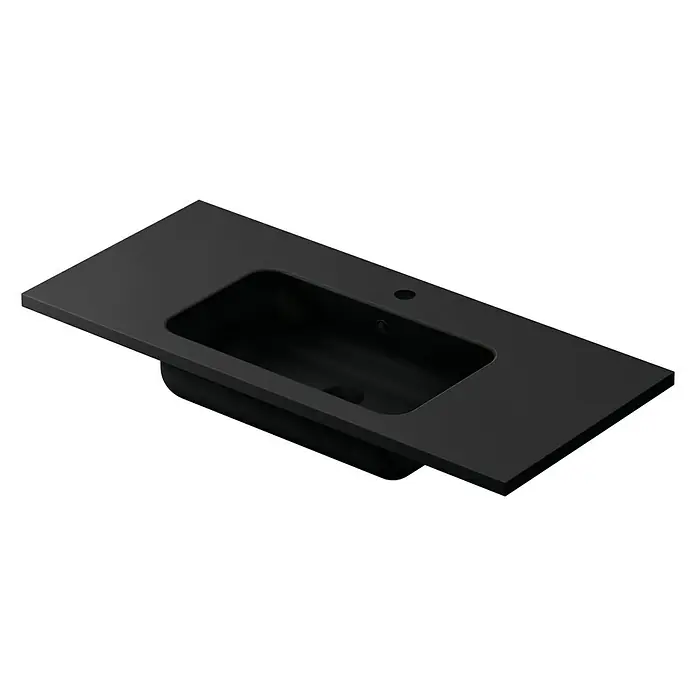 Lavabo Zeppelin mate - 100,5 x 45,5 cm, Orificios para grifo: Medio, Con desbordamiento, Negro