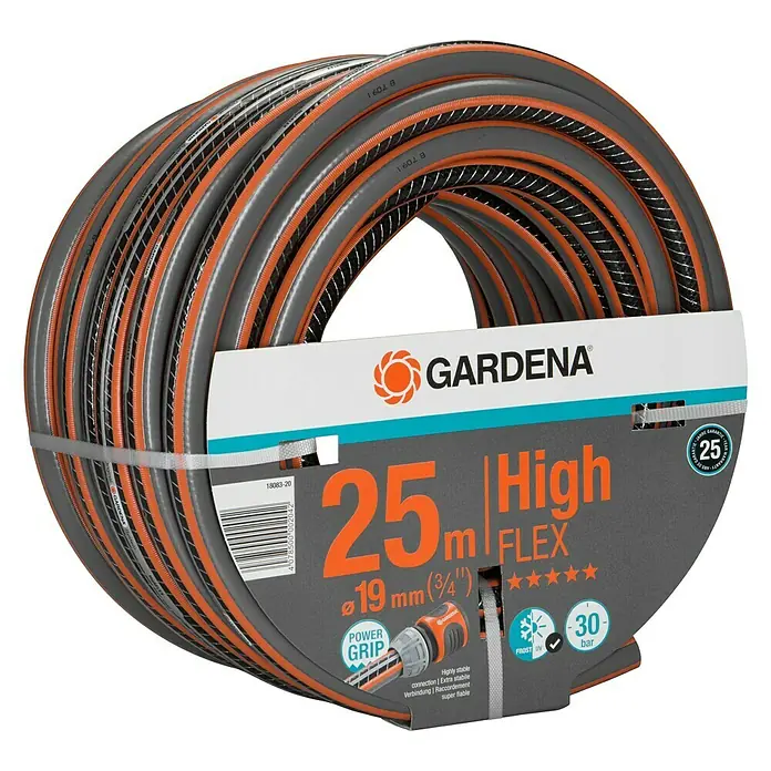Gardena Manguera Comfort High Flex - Largo: 25 m, Diámetro tubo flexible: 19 mm (¾''), Presión máxima: 30 bar