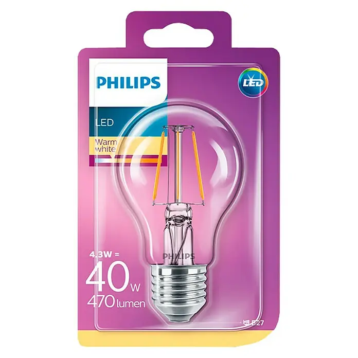 Philips Bombilla LED Vintage - 4,3 W, E27, Color de luz: Blanco cálido, Intensidad regulable, Redonda