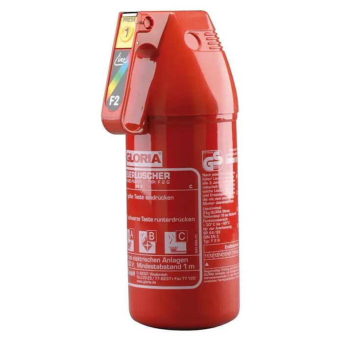Gloria Feuerlöscher F 2 G - 2 kg, Löschmittel: Pulver - Vorderansicht