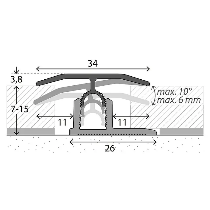 LOGOCLIC Übergangsprofil 303 - Edelstahl matt, 2,7 m x 34 mm, Montageart: Stecken - Detailaufnahme