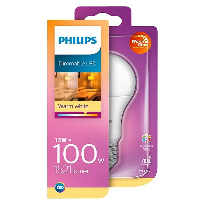 Philips Bombilla LED - 13 W, E27, Color de luz: Blanco cálido, No regulable, Redonda