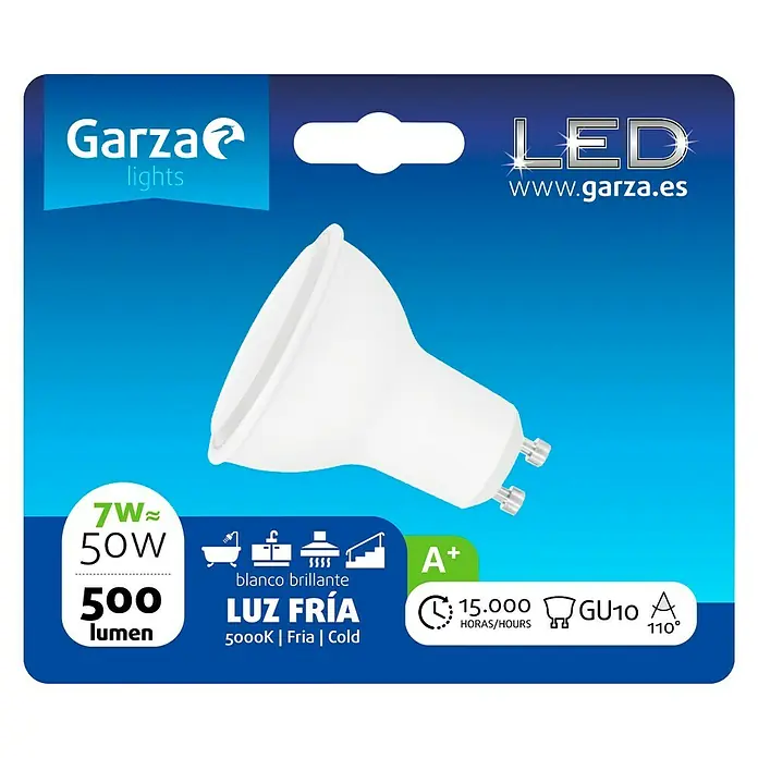 Garza Bombilla LED - GU10, 7 W, Blanco frío, 500 lm
