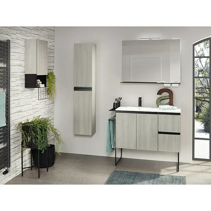 Riva Structure Waschtischunterschrank - 89,5 x 46 x 84,5 cm, Silbergrau, Matt