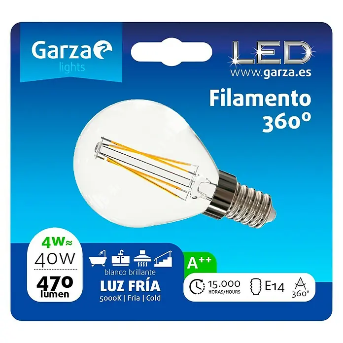 Garza Bombilla LED - 4 W, E14, Color de luz: Blanco neutro, No regulable, Redonda