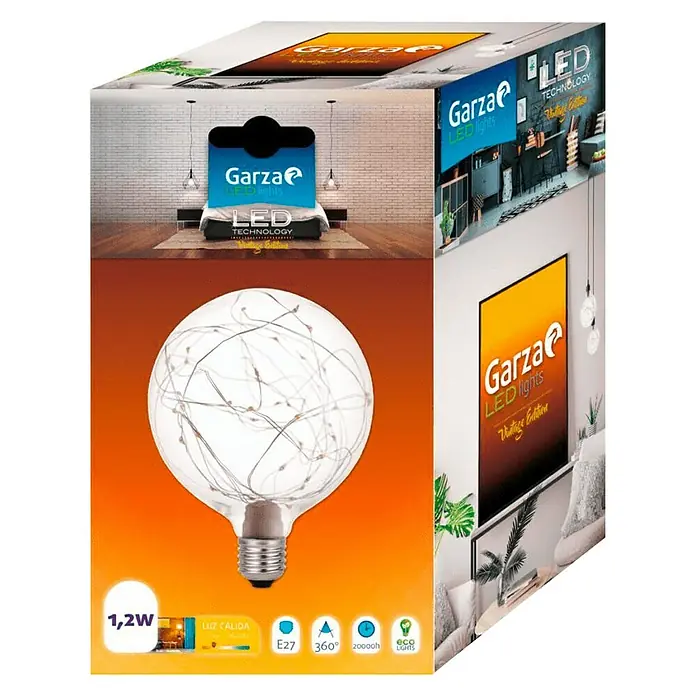 Garza Bombilla LED Vintage - E27, 1,2 W, Blanco cálido, 170 lm, Guirnalda