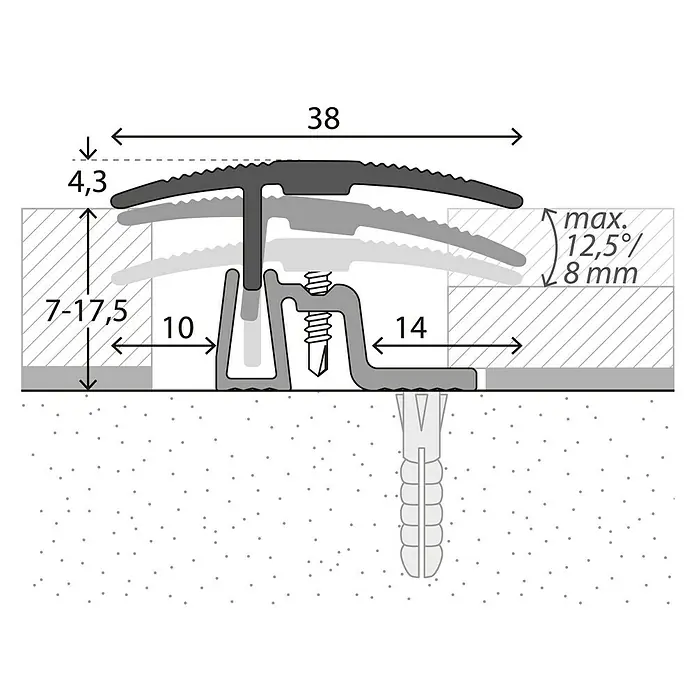 LOGOCLIC Übergangsprofil 401 - Sahara, 0,9 m x 38 mm, Montageart: Schrauben - Detailaufnahme