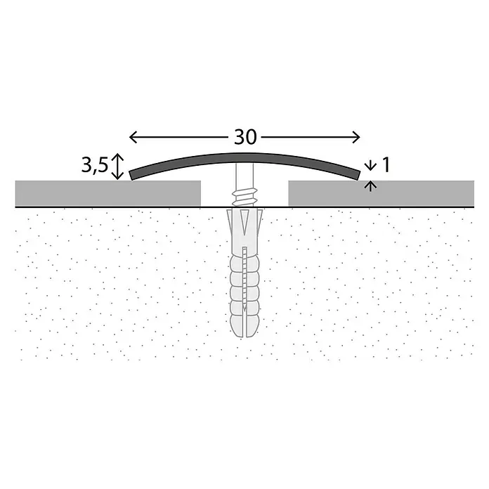 LOGOCLIC Prehodni profil 110 - Plemenito jeklo sijaj, 1 m x 30 mm x 3,5 mm, Vrsta montaže: Vijaki, Z vdolbino v sredini - Posnetek od blizu