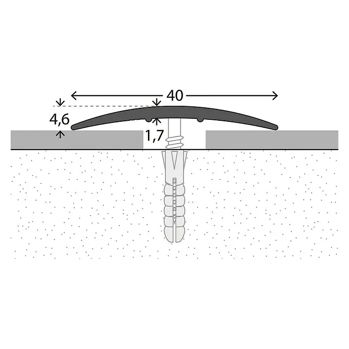 LOGOCLIC Übergangsprofil 136 - Silber, 1 m x 40 mm x 4,6 mm, Montageart: Schrauben - Detailaufnahme