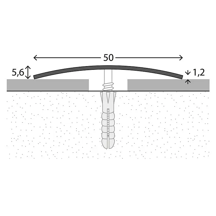 LOGOCLIC Prehodni profil 102 - Plemenito jeklo sijaj, 0,9 m x 50 mm x 5,6 mm, Vrsta montaže: Vijaki, Z vdolbino v sredini - Posnetek od blizu