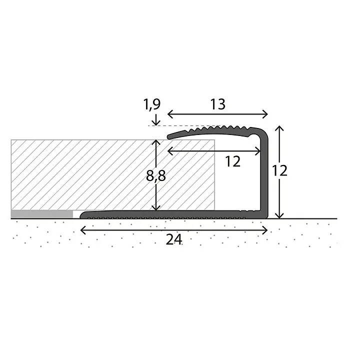 LOGOCLIC Končni profil 250 - Plemenito jeklo mat, 2,7 m x 24 mm x 12 mm, Vrsta montaže: Lepljenje - Posnetek od blizu