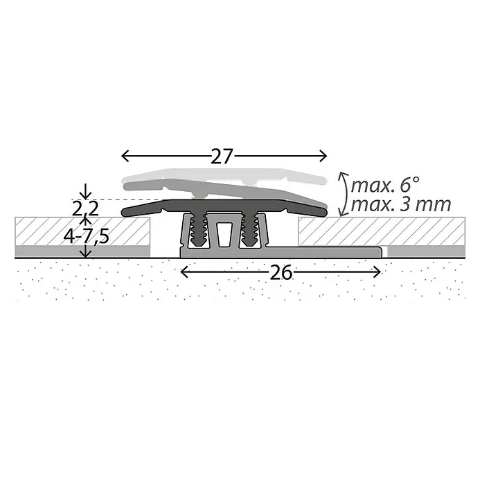 LOGOCLIC Übergangsprofil 322 - Silber, 0,9 m x 27 mm, Montageart: Stecken - Detailaufnahme