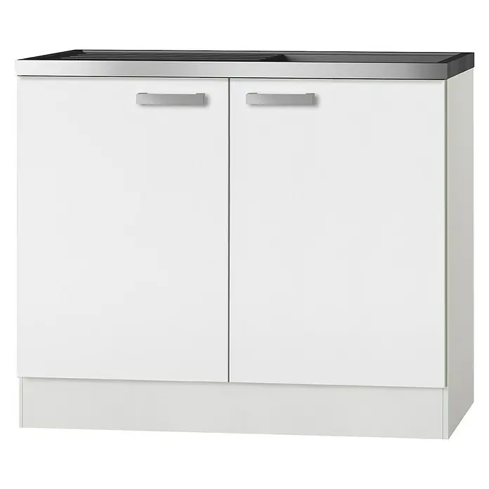 Optifit Oslo Spoelbakonderkast - 60 x 100 x 85 cm, Met afdruipgedeelte, Wit - Vooraanzicht