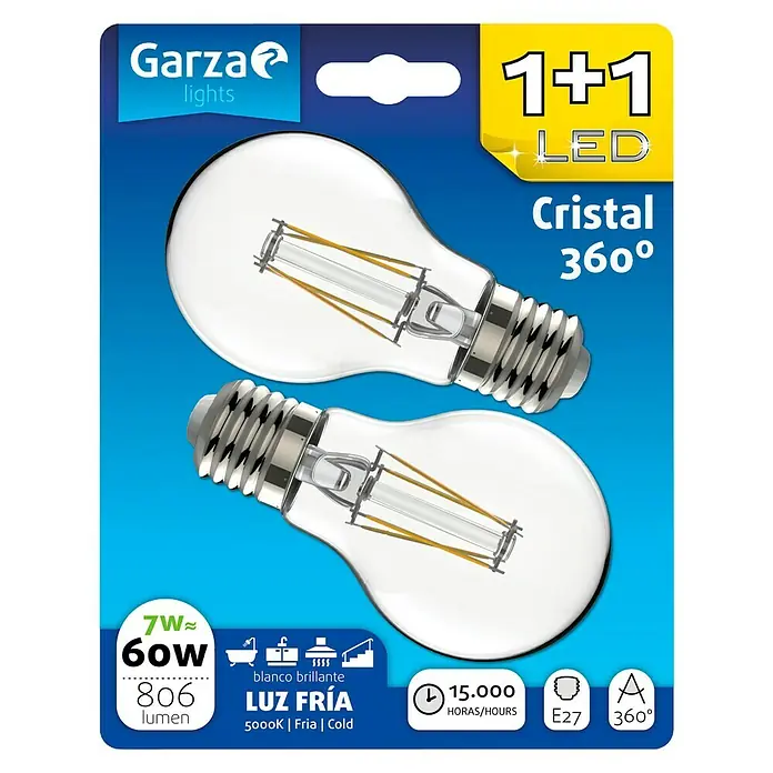 Garza Bombilla LED - 2 uds., E27, 7 W, Blanco frío